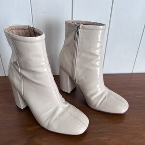 Urban Outfitters Glossy Cream Heeled Boots